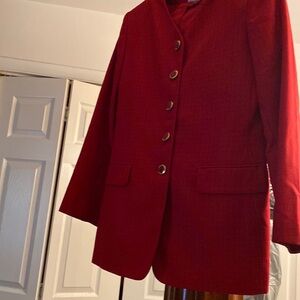 2 PCs red skirt set with red and gold buttons black pattern lines going through